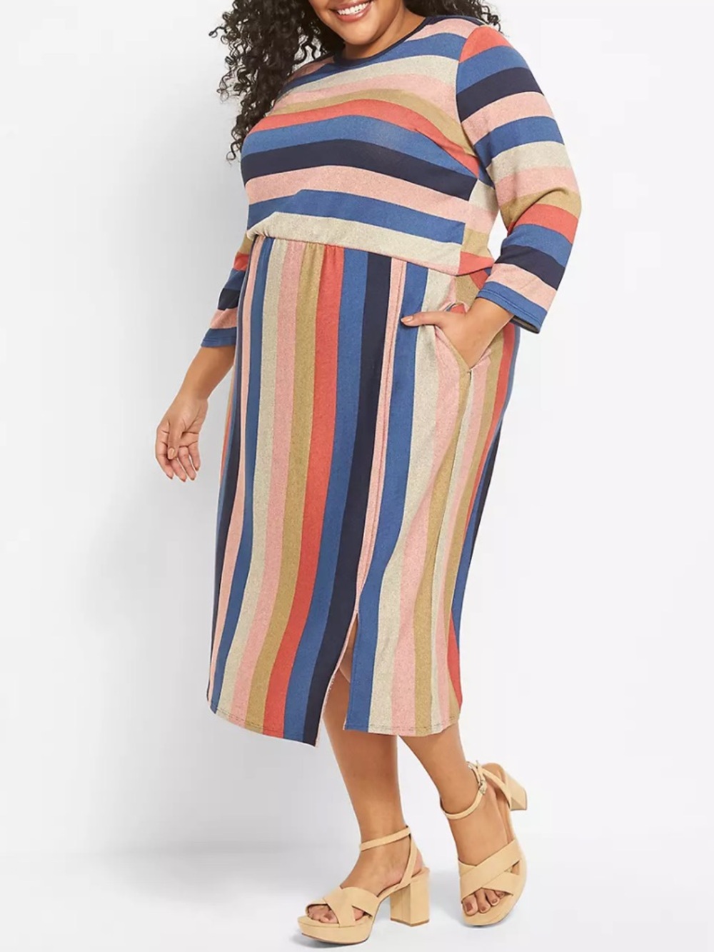 Lane Bryant Multi-Colored Horizontal/Vertical Stripes Midi Dress. Size 22/24.